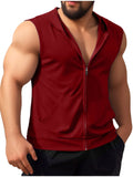 Riolio  Mens Workout Hooded Tank Tops Zip Up Sleeveless Gym Shirts Muscle T Shirt Summer Bodybuilding Vest Solid Color Hoodies T Shirt