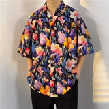 Riolio  Retro Floral Short-sleeved Men's Trendy Brand Loose Couple Versatile Beach Shirt Full Print Top Coat