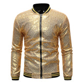 Riolio Shiny Sequins Sparkle Bomber Jacket Men Newest Gold Glitter Striped Zipper Mens Jackets And Coats Party Dance Show Clothes