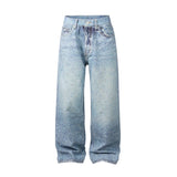 Riolio Full Rhinestone Print Washed Blue Baggy Jeans Mens and Women Ropa Hombre Streetwear Solid Casual Denim Trousers Loose Cargos