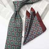 Riolio  2PCS Neck Tie Set Casual Floral Printed Neckties Oversized 9cm Luxury Striped Silky Neck Ties For Men Pocket Square Groom Hanky