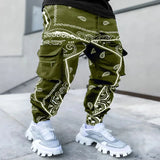 Riolio  Independent Station New Cashew Flower Casual Sports Harem Pants Men's Loose High Street Multi-Pocket Cargo Pants