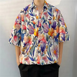 Riolio  Retro Floral Short-sleeved Men's Trendy Brand Loose Couple Versatile Beach Shirt Full Print Top Coat