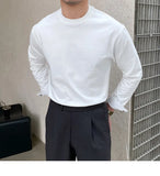 Riolio  New Autumn Fashion Men T-shirt Light Luxury Solid Color Long Sleeve Tops Leisure Streetwear Casual O Neck Basic Shirts M-3XL