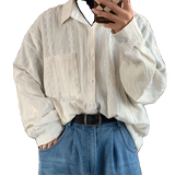 Riolio French Retro Hollow Long-sleeved Shirt Men Women Korean Style Lazy Style High-end Niche Design Casual Loose Shirt Aesthetic