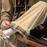 Riolio  Vintage Loose Brown Corduroy Pants Women High Waist Soft Girl Kawaii Korean Style Beige Plaid Wide Leg Pants Women Cotton