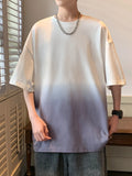 Riolio 2024 New Gradient Color Summer Oversized T-shirt Men Korean Fashion 240gsm Heavy Cotton Tee Y2K Tops Short Sleeve Loose Tshirt