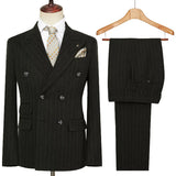 Riolio  Autumn Winter Double-Breasted Thick Stripes Suits for Men Slim Fit 2 Piece Set Blazer Pants Office Smart Casual Wedding New