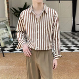 Riolio  Men's Clothing Premium Green White Striped Shirt Spring Summer Korean Style Loose Fit Draped Color Block Casual Trendy New