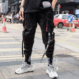 Riolio  Men's Tide Dark Streetwear Hip Hop Cargo Pants Casual Ribbon Overalls Pockets Safari Style Punk Tactical Fashion New