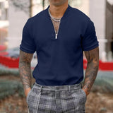 Riolio  New Mens Polo Shirts Short Sleeve Zipper Stand Collar Men Clothing Summer Casual Slim Polo Shirt Tops Printing T Shirt