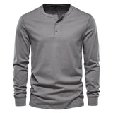 Riolio Henley Collar T Shirt Men Casual Solid Color Long Sleeve T Shirt for Men Autumn High Quality 100% Cotton Mens T Shirts