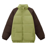 Riolio  Versatile Casual Patchwork Unisex Winter Parka Coat Color Blocked Stand Collar Pocket Quilted Jacket for Male Loose Fit Men Coat
