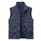 Riolio Summer Vest Jacket Waistcoats Male Breathable Men's Multi-pocket Fishing Photography New Vest Men's Thin Stand-up Collar Vest