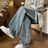 Riolio Jeans Men Denim Pants Elastic waist pull rope Straight Droop Vintage Loose Bottom Straight Wide Leg Casual Male Trouser