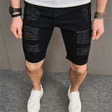 Riolio Street Men Holes Distressed Slim Beach Denim Shorts Summer Stylish Solid Male Casual Jean Five-point Pants