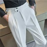 Riolio Men Pants Classic Men's Office Trousers Slim Fit High Waist Vintage Pockets for Formal Business Style Elegant Formal Pants