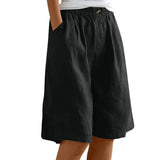 Riolio  Women's Fashion Solid Color Pants Pocket Button Up Capris Loose Elastic Waist Cotton Linen Shorts Pants for Women Women’s Pants