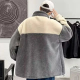 Riolio New Spring And Autumn Warm Lamb Coats Men's Y2K Fashion Trend Plus Velvet Padded Loose Jackets Leisure Splicing Coats Tops