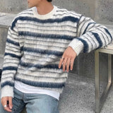 Riolio  Men's Luxury Knitted Mohair Stripe Sweater Chic Long Sleeve Solid Color O Neck Pullover Autumn Korean Trendy Male Clothing M-2XL