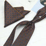 Riolio  2PCS Neck Tie Set Luxury Brown Floral Dots Neckties Khaki Striped Handkerchief Polyester Woven Pocket Square Shirt Accessories