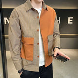 Riolio  Spring Autumn New Turn-down Collar Long Sleeve Fashion Shirt Man High Street Casual Striped Printing Pockets Patchwork Cardigan