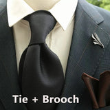 Riolio  2pcs Neck Tie Set Classic Solid Brown Green Neckties Casual Business Retro Ties Brooches Wedding Party Suit Accessories Cravat