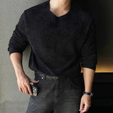 Riolio  New Korean Fashion Men T-shirt Luxury Knitted Solid Color O Neck Long Sleeve Tees Casual Premium Quality Textured Knitwear M-3XL
