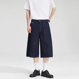 Riolio  Classic Baggy Men's Raw Jeans Calf-Length Summer Fashion Black Casual Loose Wide Leg Washed Denim Pants High Quality Clothes