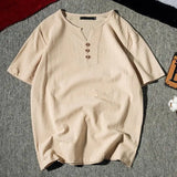 Riolio  Men's Short Sleeve Henley Shirt Casual Loose Fit Solid Color Button Placket Comfortable Daily Fashion Top