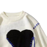 Riolio Harajuku Love Pattern Knitted Ugly Sweater Men Letter Punk Rock Black Red Gothic Vintage Grandpa Sweater Women Cute Pullover