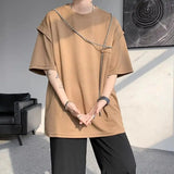 Riolio  Fake Two-piece Short-sleeve T-shirt for Men New Summer Style American Retro High Street Trendy Brand Loose T-shirt