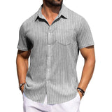 Riolio  Men's New Fashion Striped Breathable Short Sleeve Shirt, Lapel Collar Casual Tops, Lightweight Soft Summer Daily Stylish Shirt