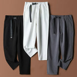 Riolio White Stretch Casual Ankle Pants Silhouette Men's Elegant Suit Pants Summer Korean Straight Loose Men's Smart Casual Trousers