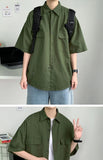 Riolio Working Pocket Solid Color Pure Cotton Short-sleeved Shirt Fashionable Summer Lapel Button Functional Half-sleeved Cardigan