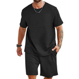 Riolio Summer Fashion Men's Set Jacquard Texture Men's Wear Crew-neck Short-sleeved T-shirt And Short Two-piece Set Free Shipping