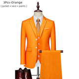 Riolio WELL DRESSED MEN 3 Piece Men's Wedding Suit Fashion Men's Slim Solid Color Business Office Suit Sets Large Size Men Blazer+ Pants + Vest
