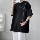 Riolio  Fake Two-piece Short-sleeve T-shirt for Men New Summer Style American Retro High Street Trendy Brand Loose T-shirt