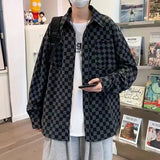 Riolio  New Checkerboard Shirt Men's Long-sleeved Loose Retro Casual Couple Shirt Jacket