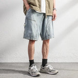 Riolio  Summer Men High Street Loose Straight Leg Denim Shorts Male American Vintage Jeans Casual Versatile Nostalgic Blue Pants