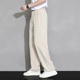 Riolio New Men Ice Silk Pants Loose Casual Solid Wide Leg Business Trousers Straight Fashion Streetwear Summer Fabric Thin Pant Male