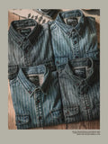Riolio Retro Vertical Striped Denim Shirt Heavy American Casual Vintage Workwear Clothes Washing Old Pockets Long-sleeve Shirt