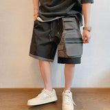 Riolio  Black and Gray Splicing Versatile Fake Two-piece Pocket Men's Summer New High Street Workwear Casual Shorts