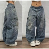 Riolio Streetwear New Stylish Three-dimensional Pocket Washed Baggy Jeans Men Y2K Gothic Retro Popular Casual High Waist Wide Leg Pants