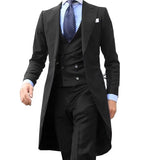 Riolio  3 Pieces Jacket+Vest+Pant New Arrivel Long Coat Designs Chinese Green Men Suit Gentle Tuxedo Prom Blazer