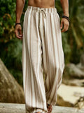 Riolio  Vacation Men Striped Beach Pants Bohemian Geometric Pattern Drawstring Loose Wide Leg Trousers Summer Casual Resort Wear