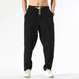 Riolio  New Spring and Autumn Fashion Trend Loose Relaxed High Waist Panel Pocket Solid Color Versatile Men's Linen Harlan Pants