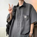 Riolio Ice Silk Fabric Oversize Shirts For Men Summer Short Sleeve Shirt Unisex Casual Street Baggy Blouses Coat Korean Men Clothing