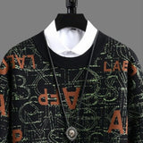 Riolio  New American Trendy Men Sweaters Light Luxury Letter Printed Knit O Neck Long Sleeve Pullover Casual Loose High Street Knitwear