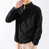 Riolio  Male Shirts Linen White With Pocket Men's Shirt Trend Sleeves Fashion Man I Social Tops Elegant Collar Casual Xxl New In